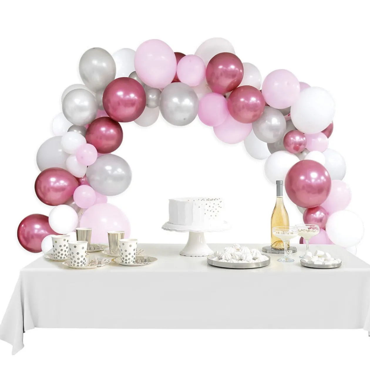 Arche à ballons blanc et rose 5m - x60