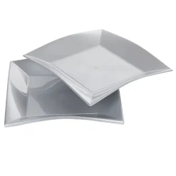 Assiette carrée 23x23 cm design incurvé argenté x6