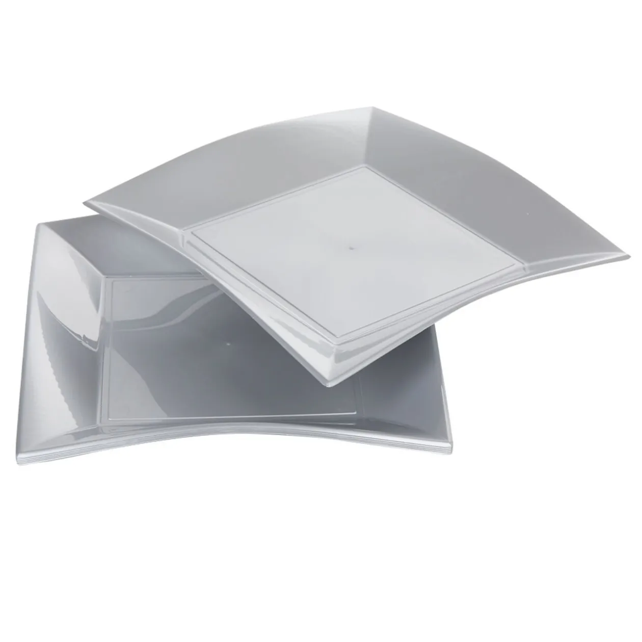 Assiette carrée 23x23 cm design incurvé argenté x6