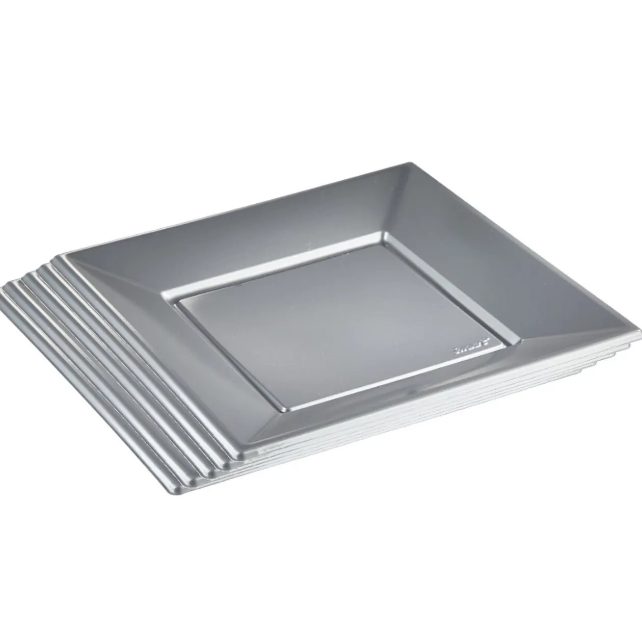 Assiette plate carrée gris clair en plastique réutilisable x6