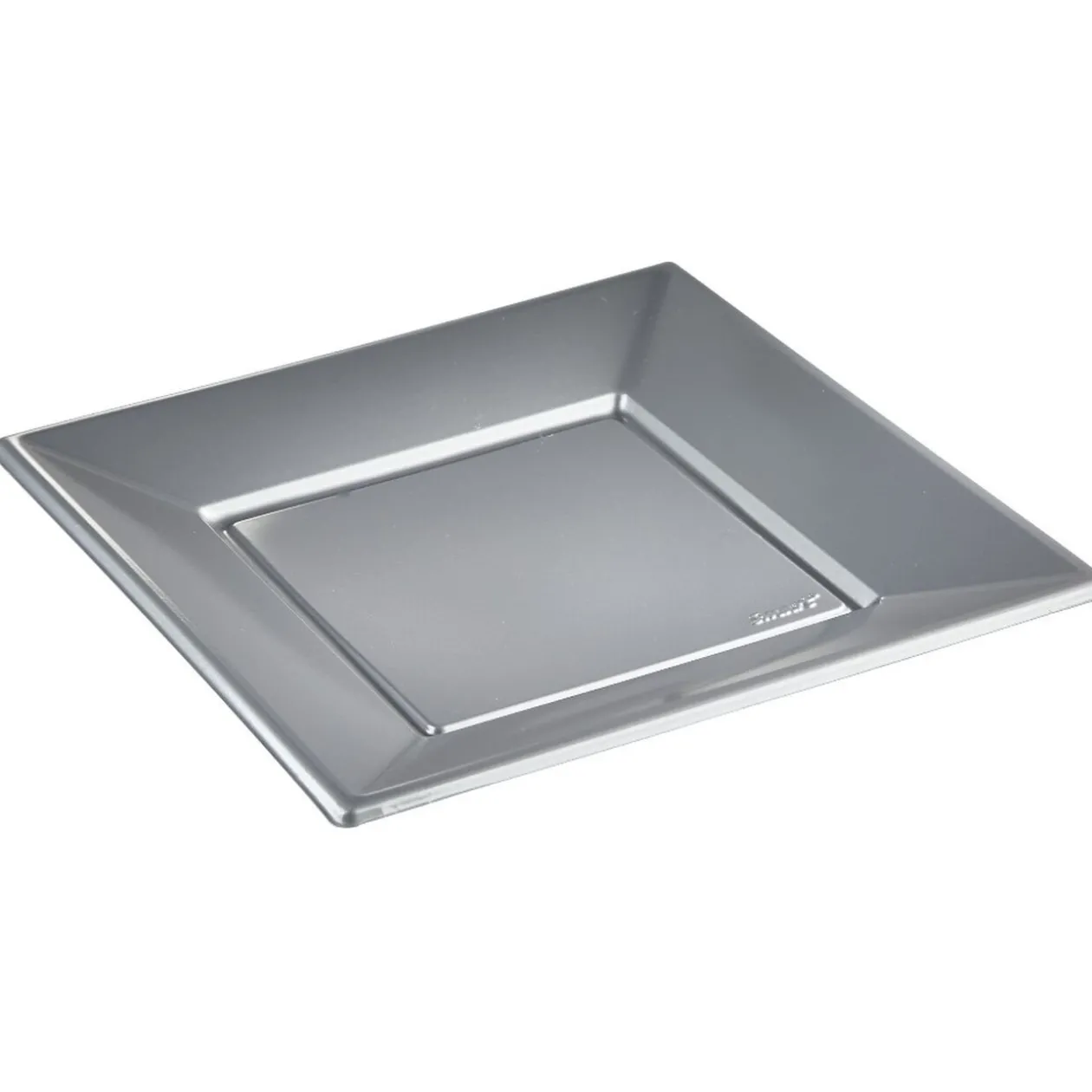 Assiette plate carrée gris clair en plastique réutilisable x6