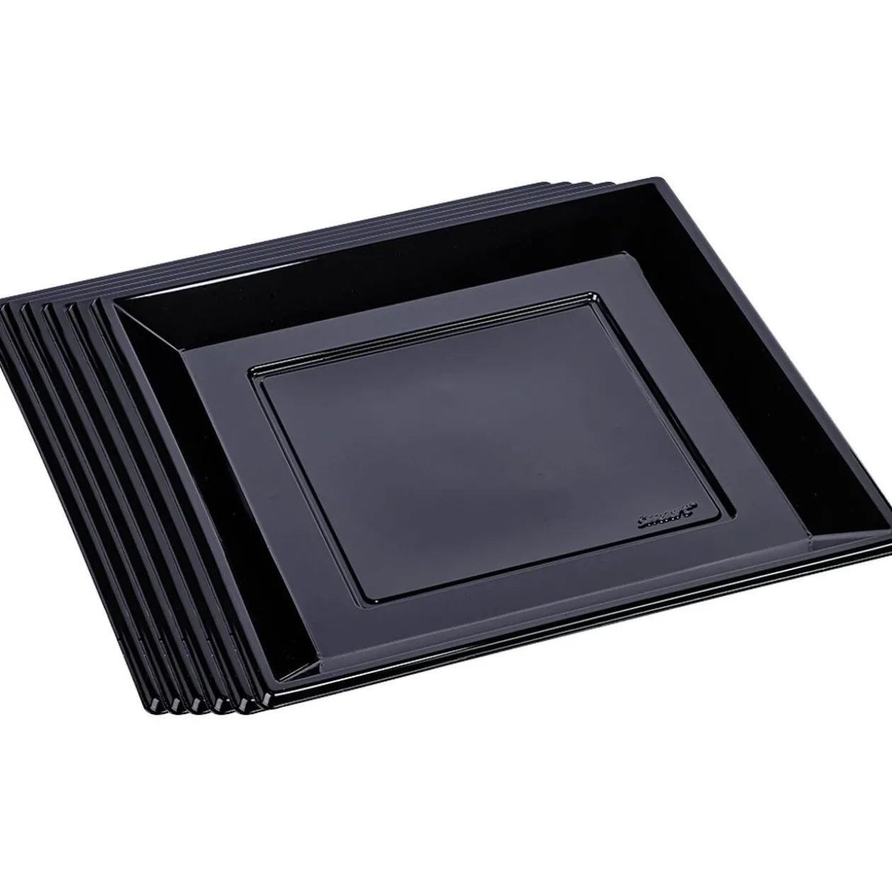 Assiette plate carrée noire en plastique réutilisable x6
