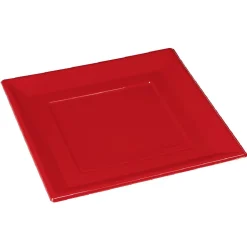 Assiette plate carrée rouge en plastique réutilisable x6
