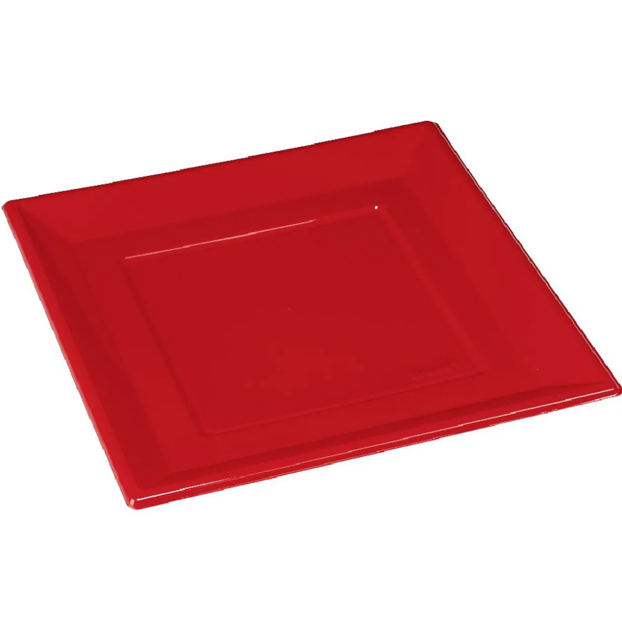 Assiette plate carrée rouge en plastique réutilisable x6