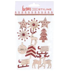 Autocollant de Noël en pin et paillettes rouges x 12