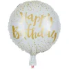 Ballon alu anniversaire Happy Birthday blanc et doré Ø45cm