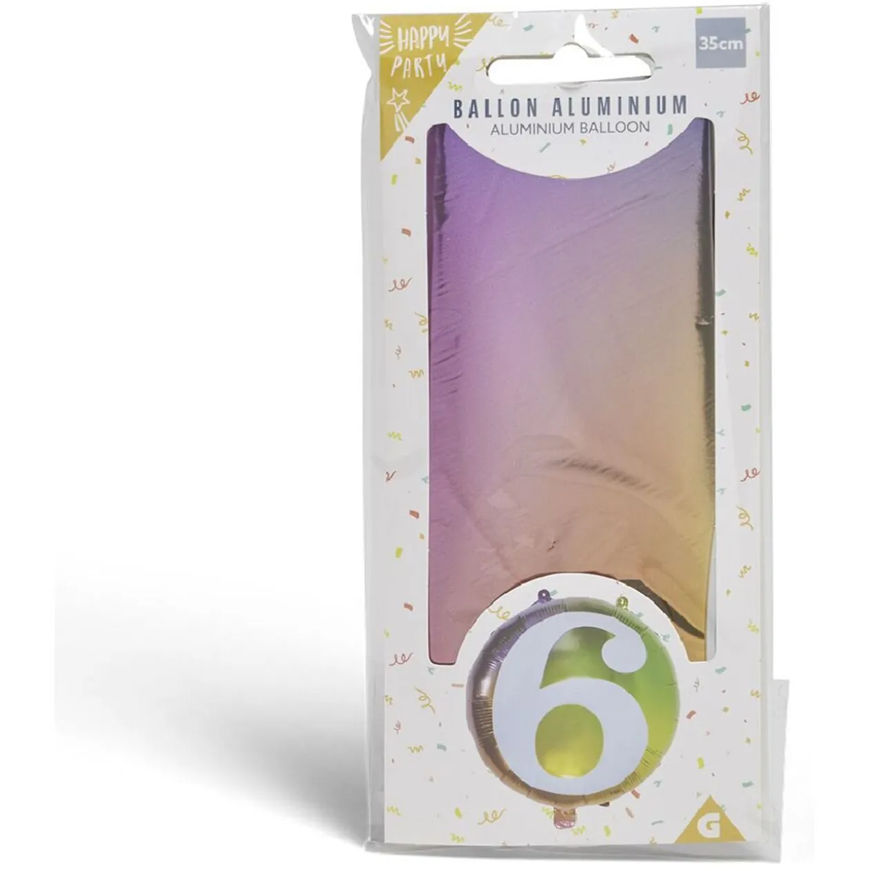 Ballon alu chiffre 6 métallisé multicolore Ø45cm