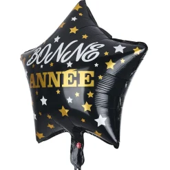 Ballon Bonne année forme étoile en aluminium noir et doré H46cm