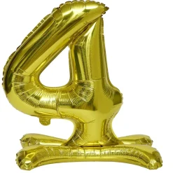 Ballon chiffre 4 avec support doré ou argenté 80cm