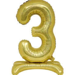 Ballon chiffre 3 doré ou argenté H80 cm avec support