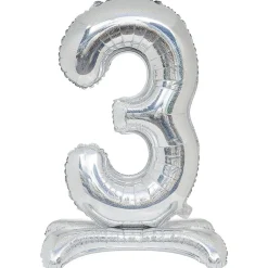 Ballon chiffre 3 doré ou argenté H80 cm avec support