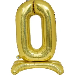 Ballon chiffre 0 doré ou argenté H80 cm avec support