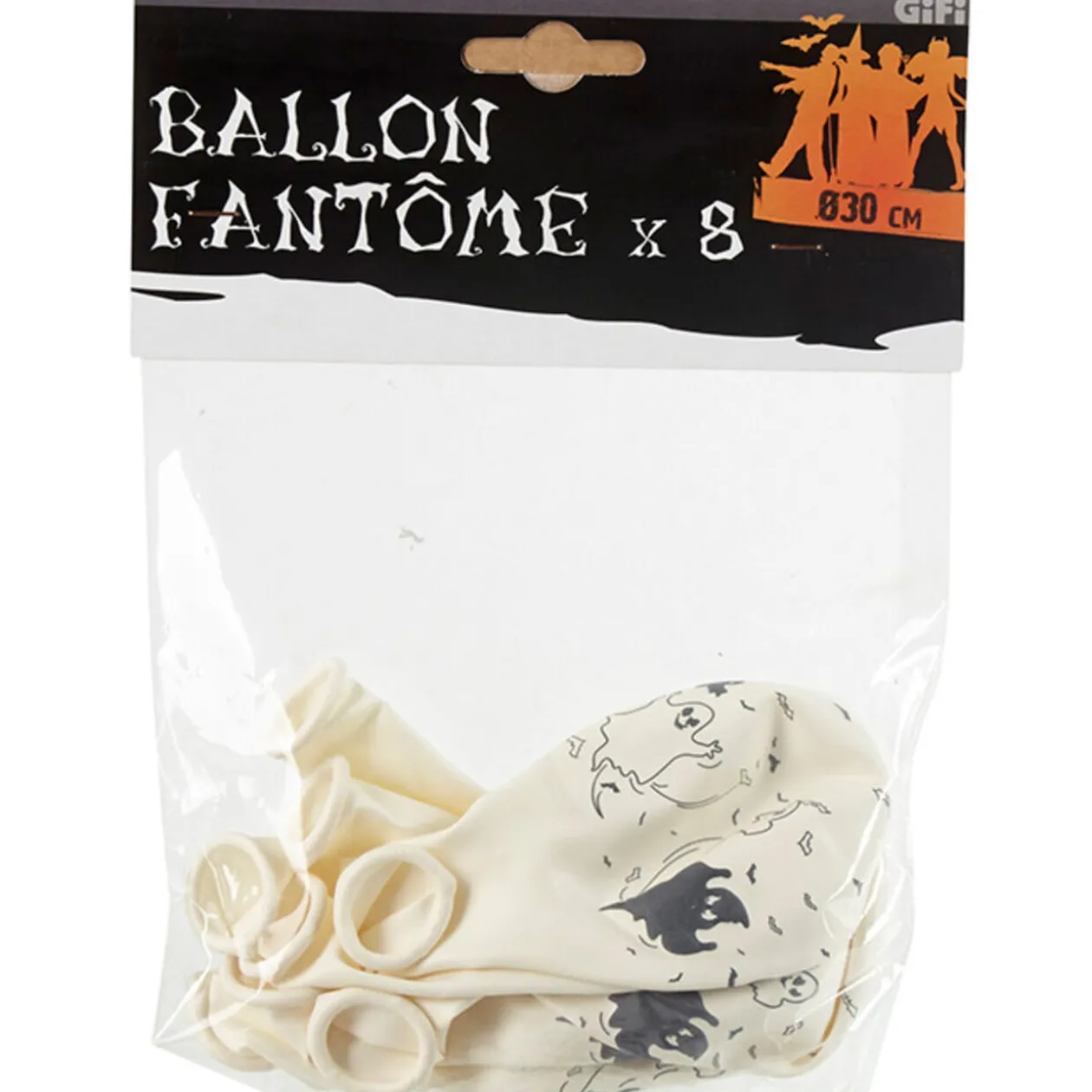 Ballon de baudruche blanc motif fantôme Halloween x8