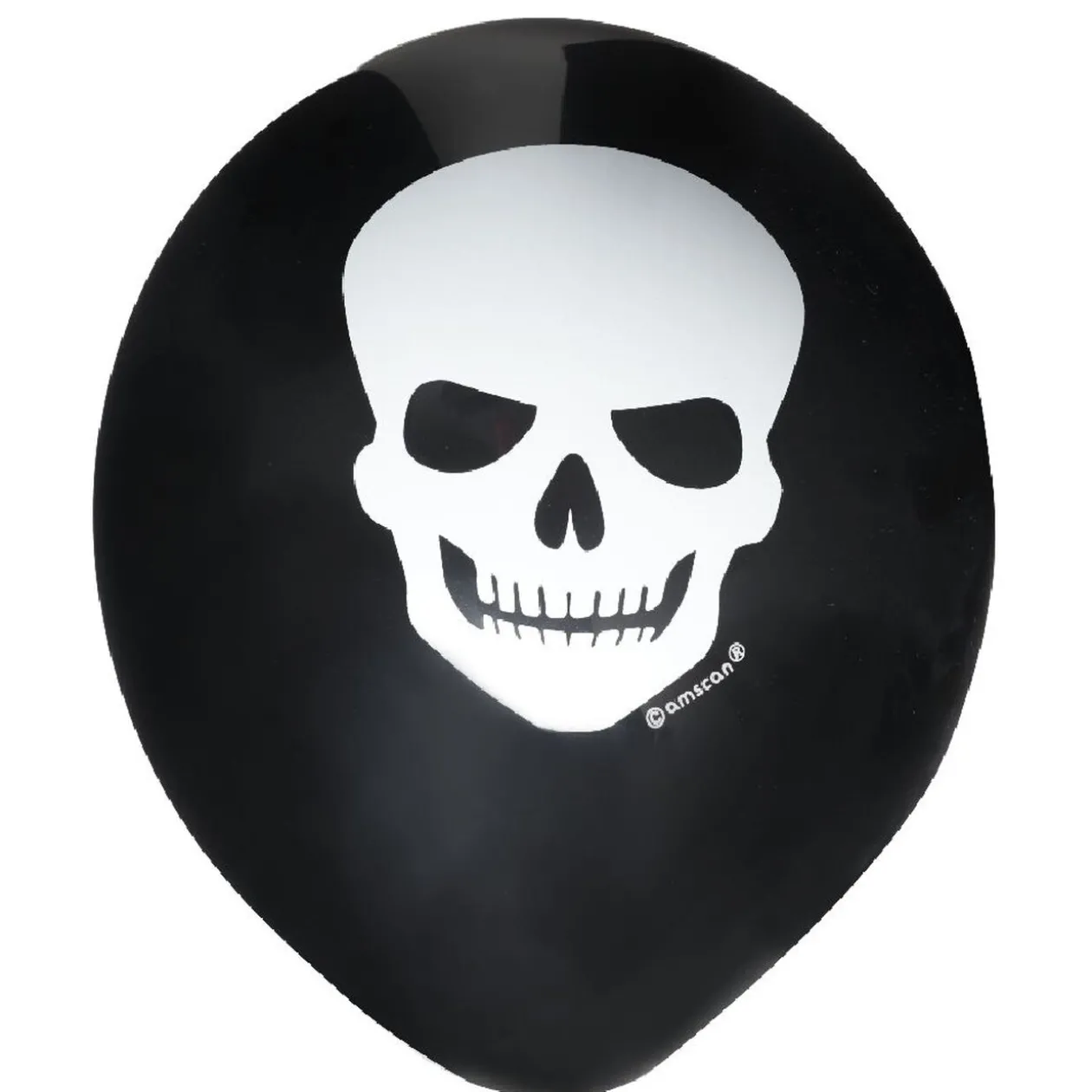 Ballon gonflable latex noir imprimé tête de mort blanc x6