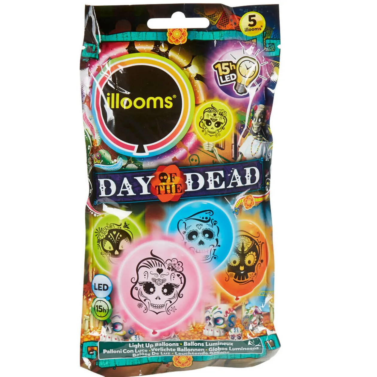 Ballon lumineux led Day of the dead x5