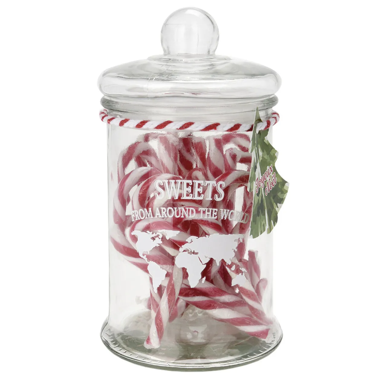 Bonbonnière verre avec 28 sucres d"orge Ø12,5xH23,5cm