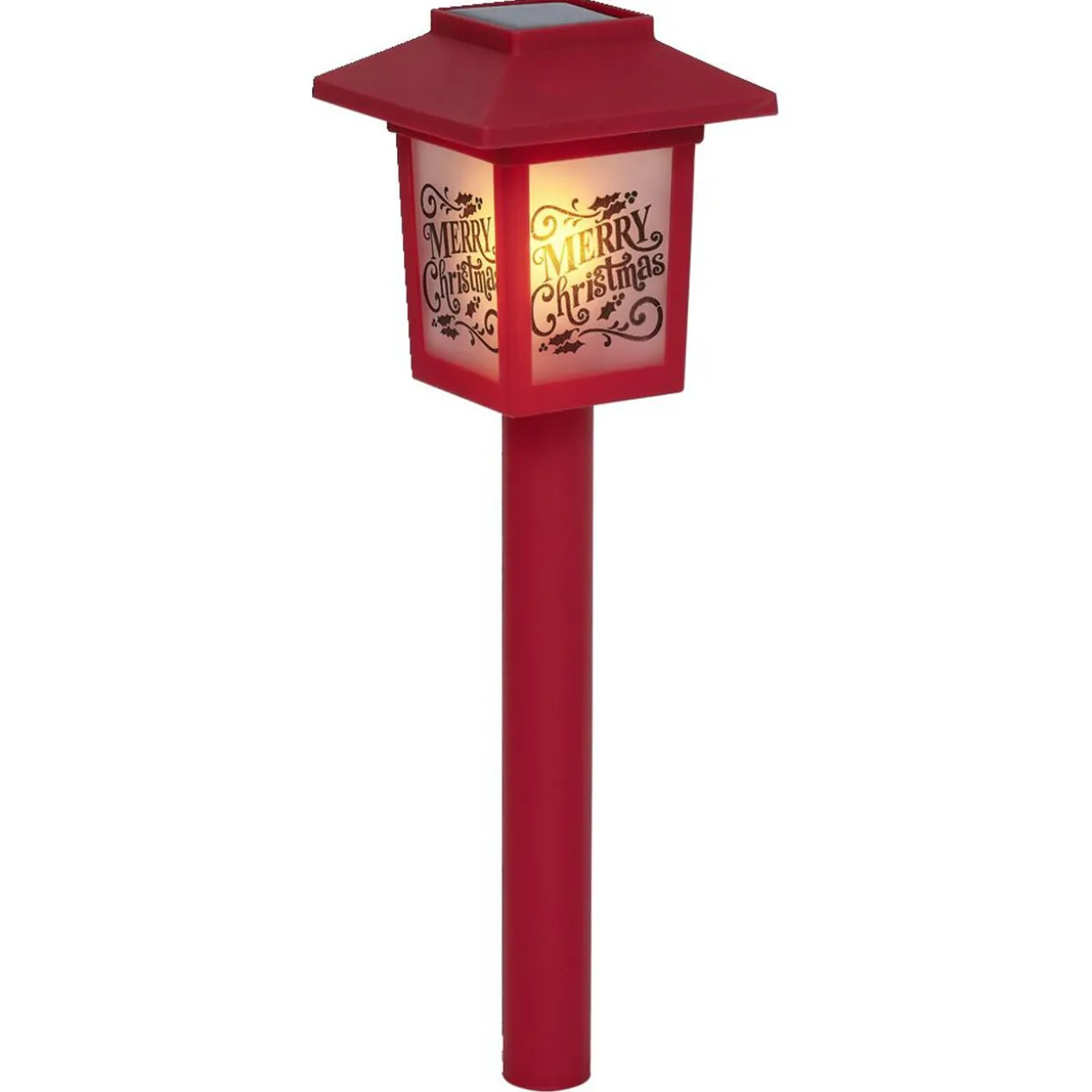 Borne solaire lanterne rouge vintage 10LED blanc chaud effet flamme H37cm