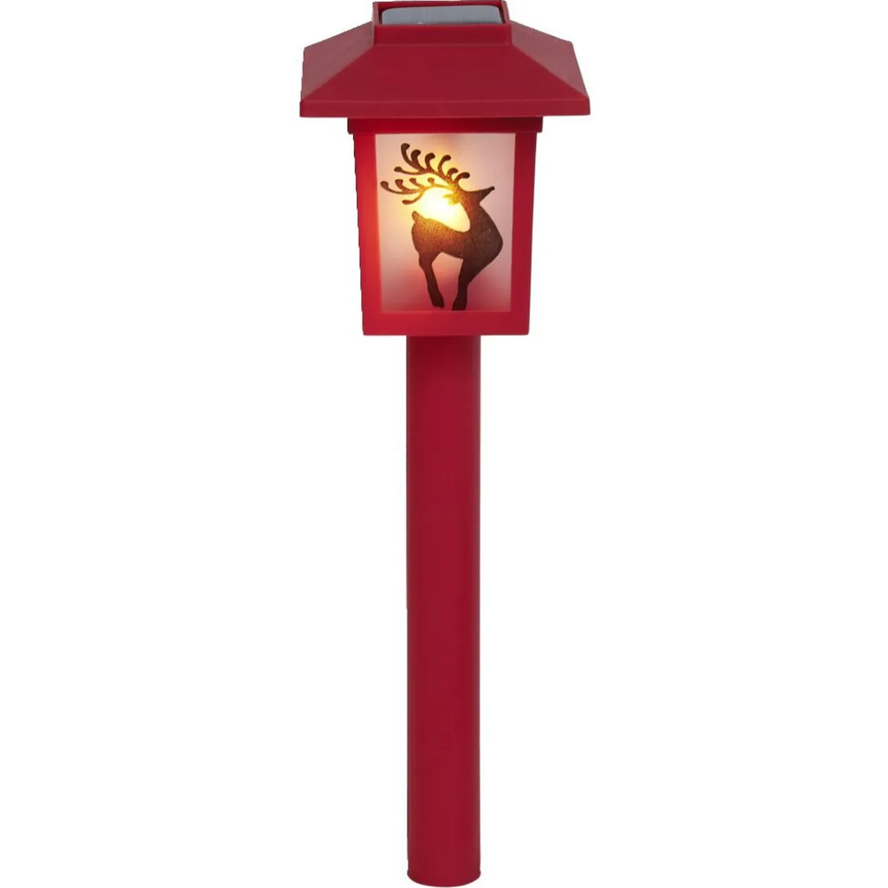 Borne solaire lanterne rouge vintage 10LED blanc chaud effet flamme H37cm