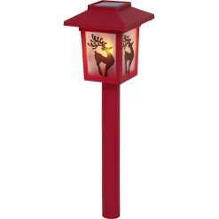 Borne solaire lanterne rouge vintage 10LED blanc chaud effet flamme H37cm