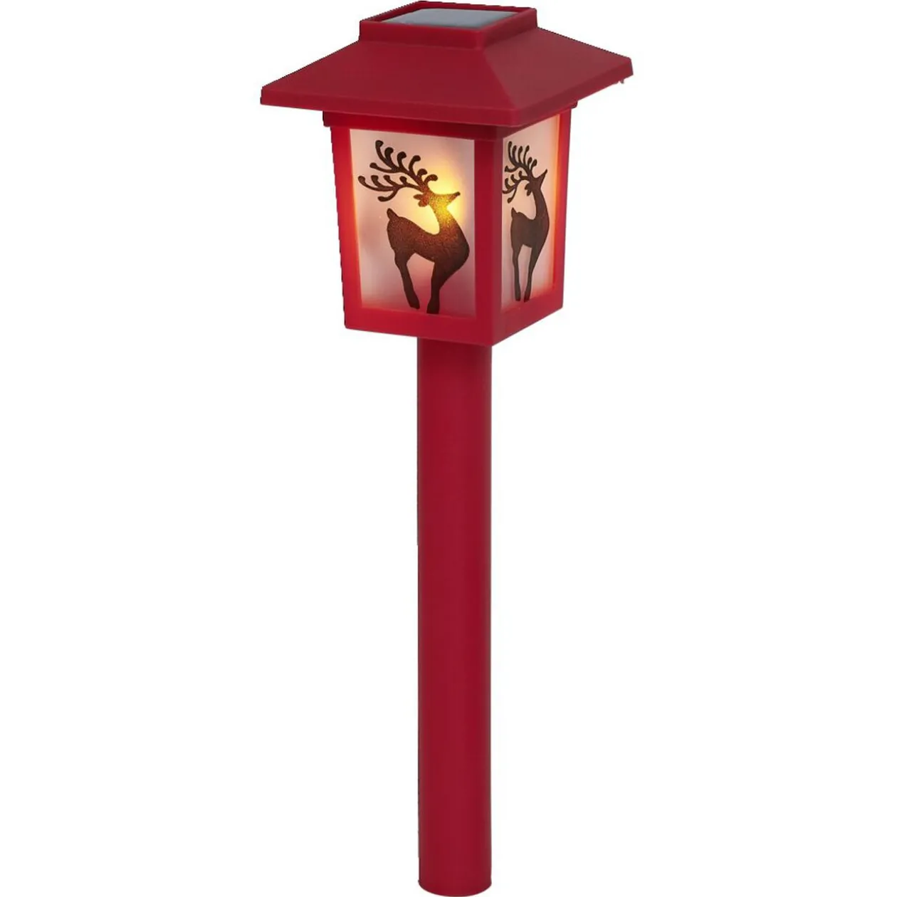 Borne solaire lanterne rouge vintage 10LED blanc chaud effet flamme H37cm