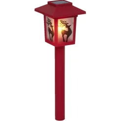 Borne solaire lanterne rouge vintage 10LED blanc chaud effet flamme H37cm
