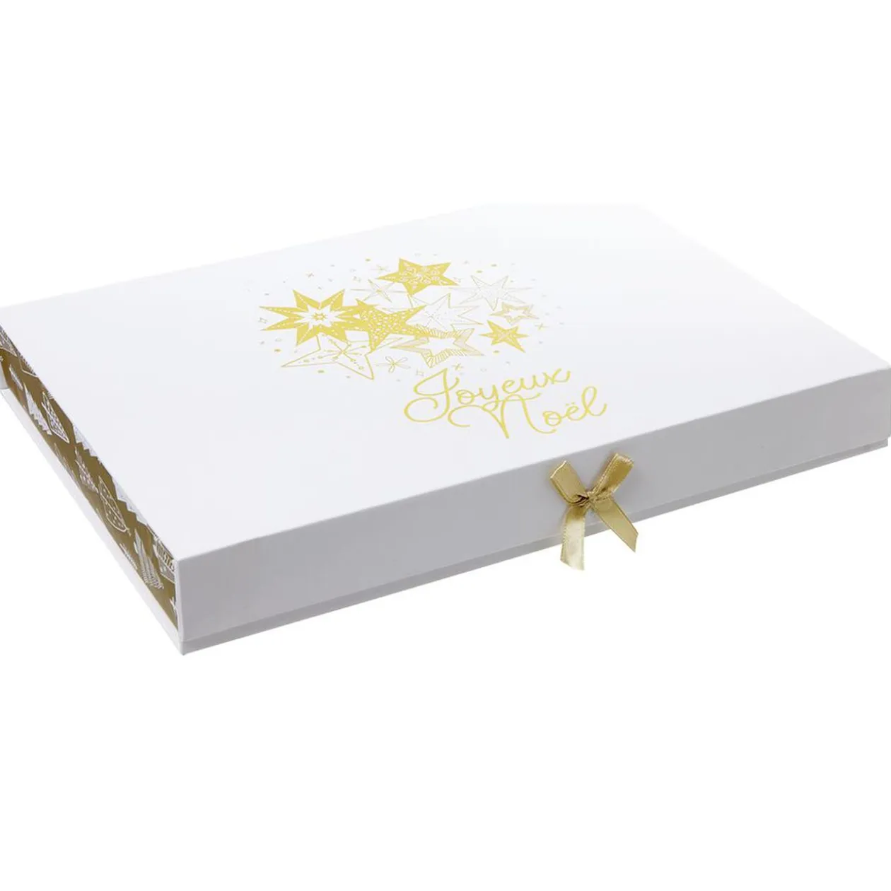 Boîte cadeau Noël doré L.34,5 x l.24 x H.4 cm