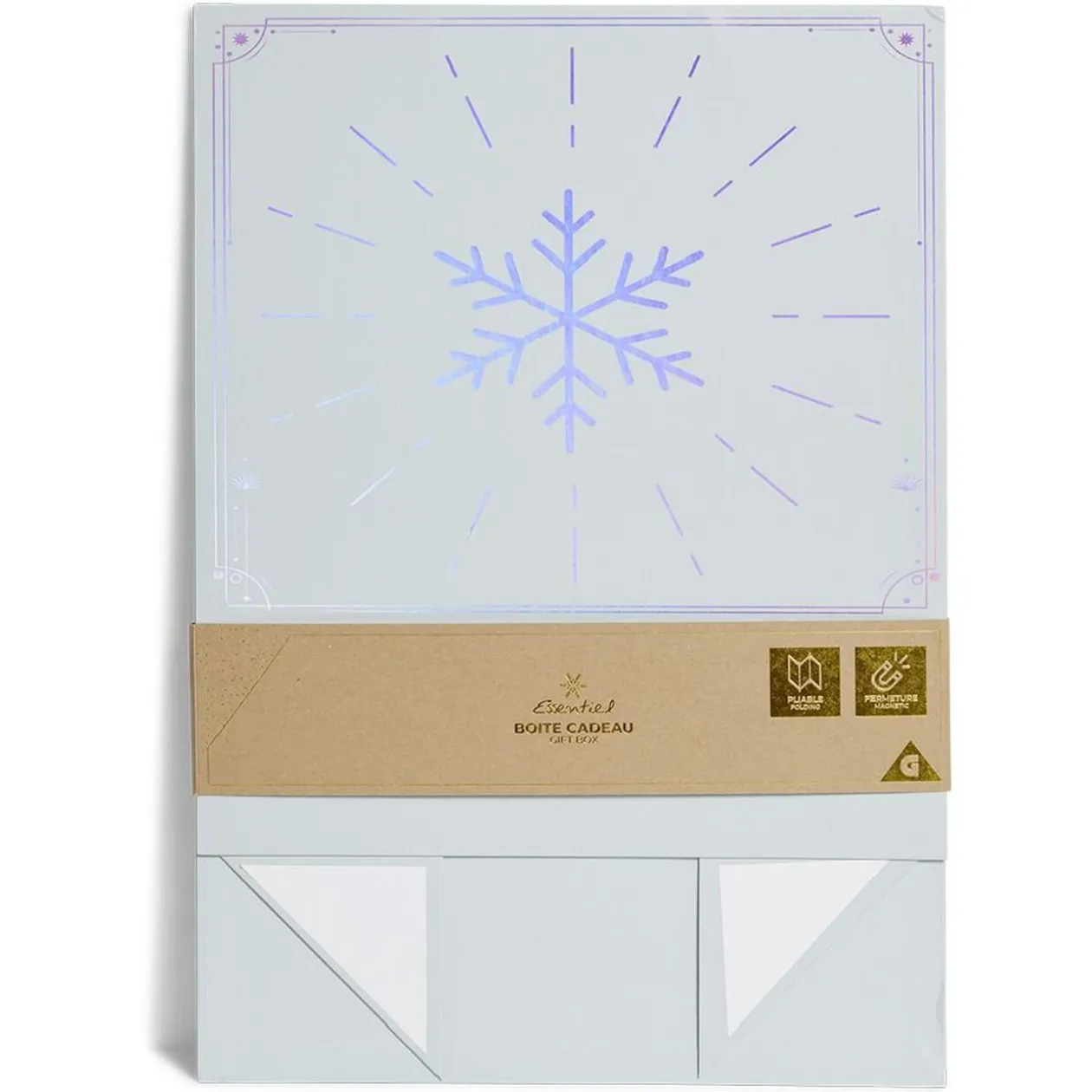 Boîte cadeau Noël pliable motif flocon iridescent