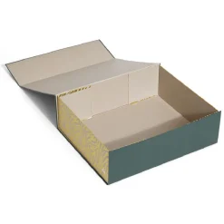 Boîte cadeau Noël pliable motif couronne dorée