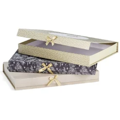 Boîte cadeau rectangulaire motif feuillage de Noël noir et blanc