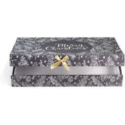 Boîte cadeau rectangulaire motif feuillage de Noël noir et blanc