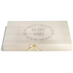 Boîte cadeau rectangulaire Noël effet bois inscription Merry Xmas