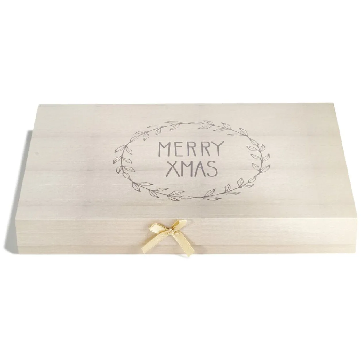 Boîte cadeau rectangulaire Noël effet bois inscription Merry Xmas