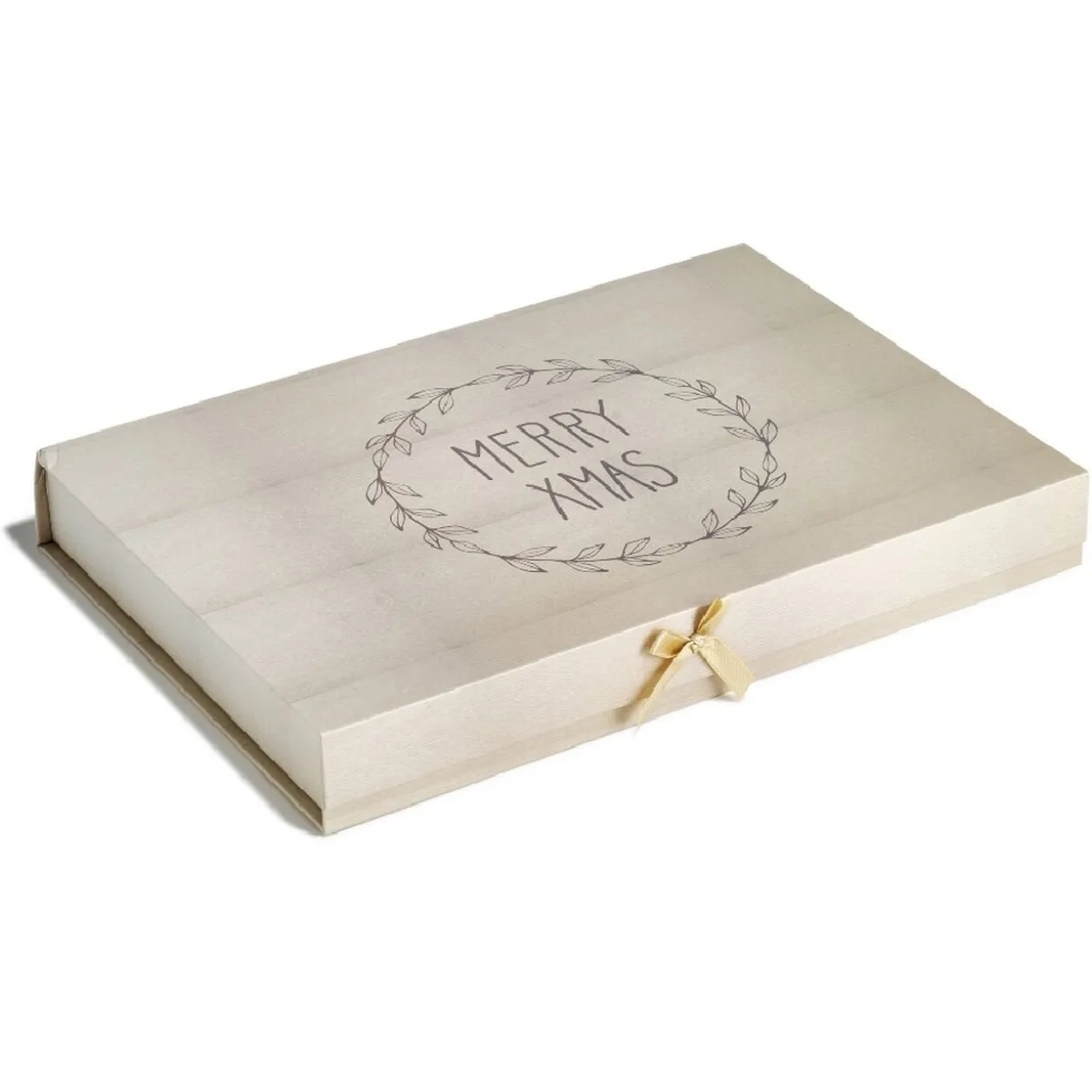 Boîte cadeau rectangulaire Noël effet bois inscription Merry Xmas