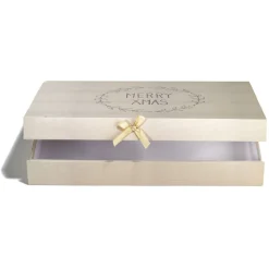 Boîte cadeau rectangulaire Noël effet bois inscription Merry Xmas