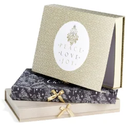 Boîte cadeau rectangulaire Noël inscription Peace Love Joy doré