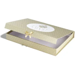 Boîte cadeau rectangulaire Noël inscription Peace Love Joy doré