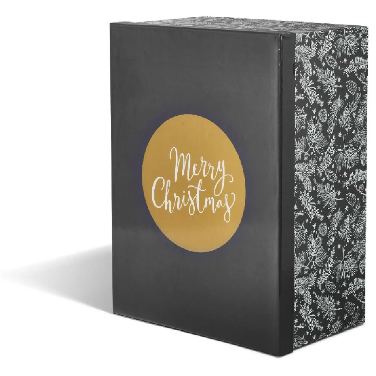 Boîte de Noël motif feuillage hiver gris et blanc x2