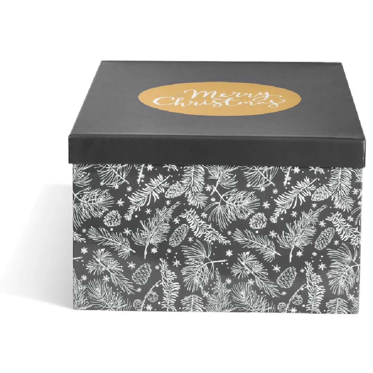 Boîte de Noël motif feuillage hiver gris et blanc x2