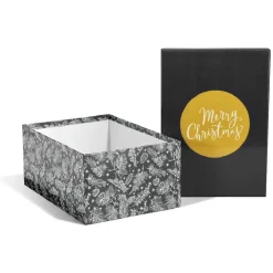 Boîte de Noël motif feuillage hiver gris et blanc x2
