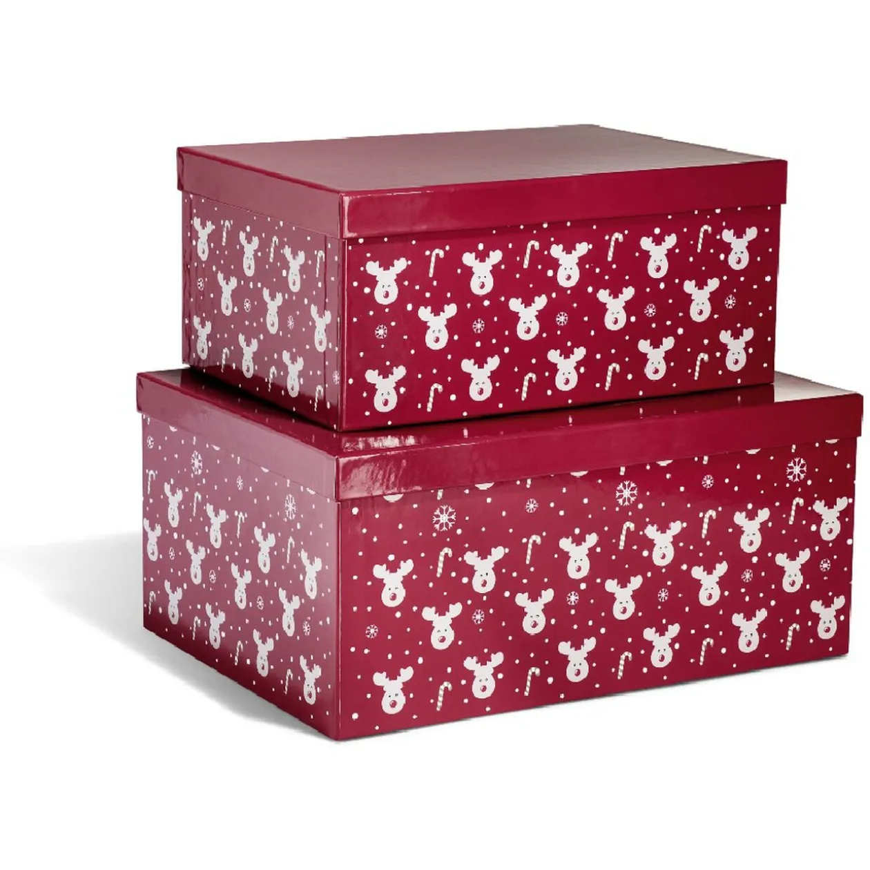 Boîte de Noël motif renne flocon canne à sucre rouge et blanc x2