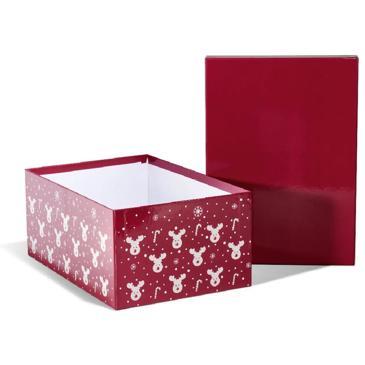 Boîte de Noël motif renne flocon canne à sucre rouge et blanc x2