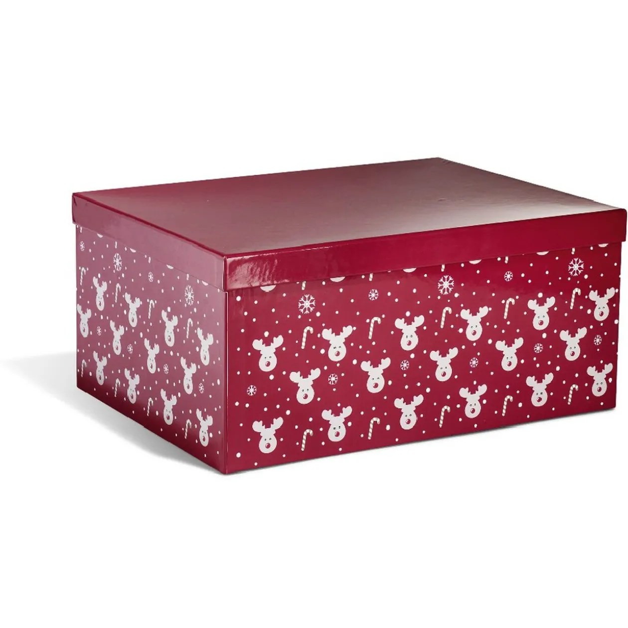 Boîte de Noël motif renne flocon canne à sucre rouge et blanc x2