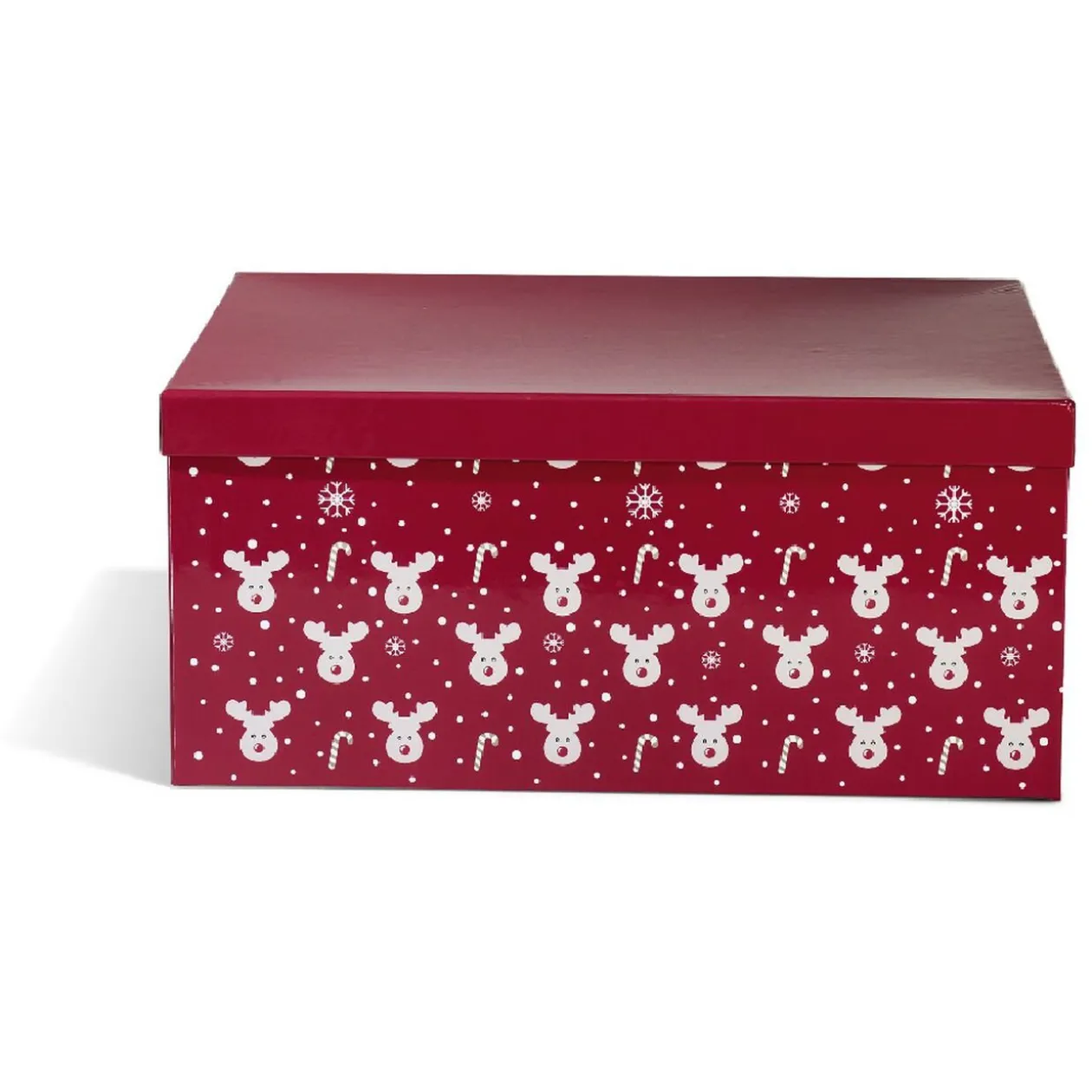 Boîte de Noël motif renne flocon canne à sucre rouge et blanc x2