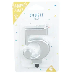 Bougie anniversaire chiffre 5 mat argenté