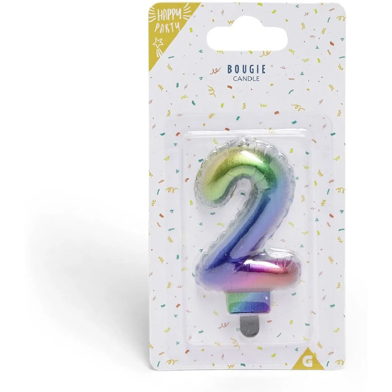 Bougie anniversaire chiffre 2 iridescent