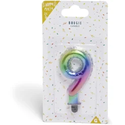 Bougie anniversaire chiffre 9 iridescent