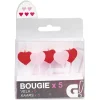 Bougie anniversaire coeur rose et rouge x5