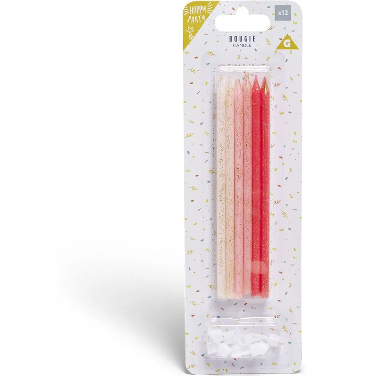 Bougie anniversaire longue rose x12