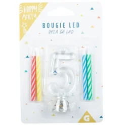 Bougie anniversaire lumineuse à led chiffre 5