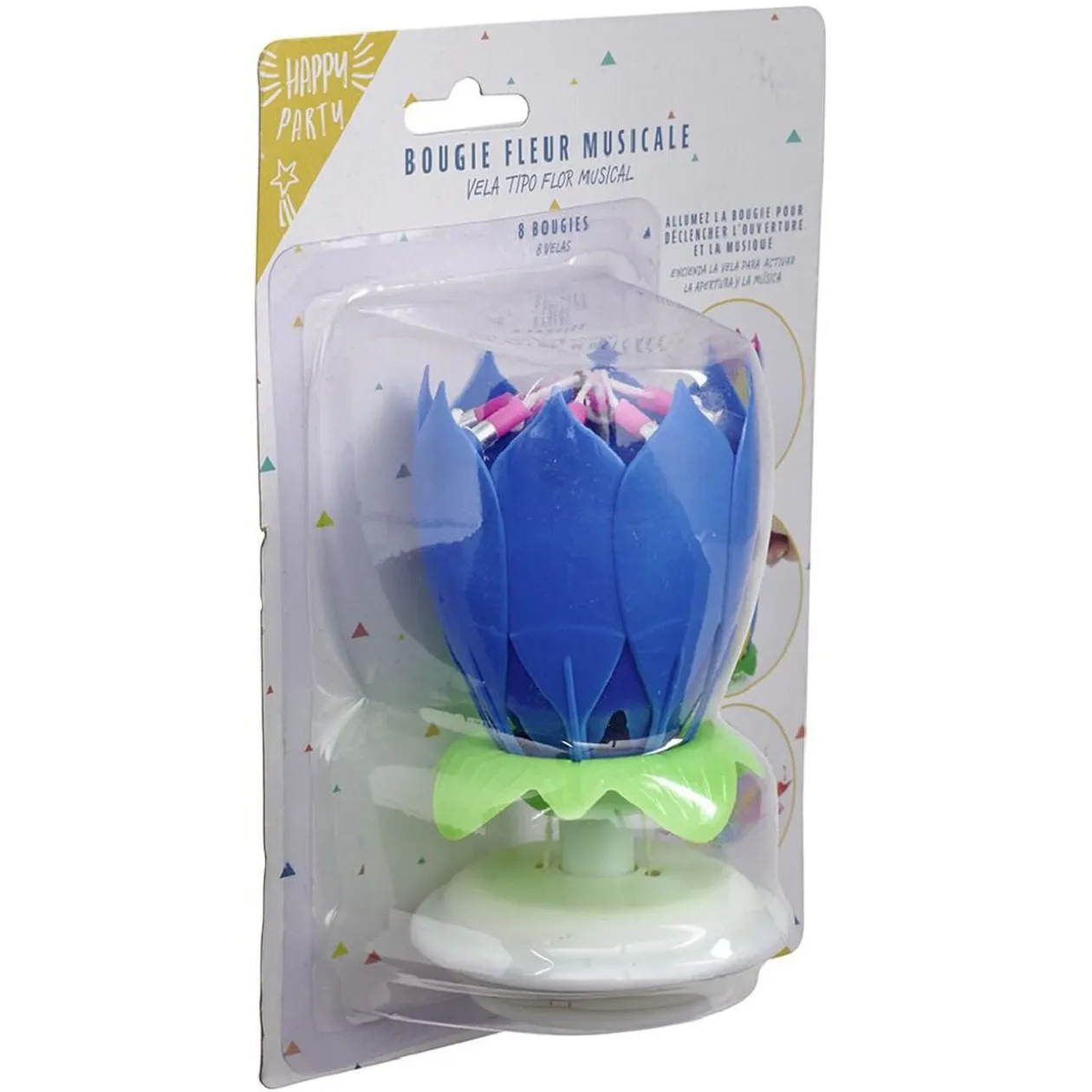 Bougie anniversaire musicale forme fleur 8 mèches